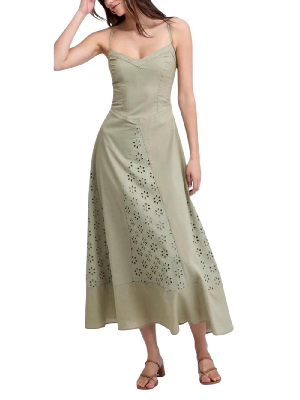 And Now This Sage Green Eyelet Maxi Dress | Sleeveless Summer Midi/Maxi Dress M